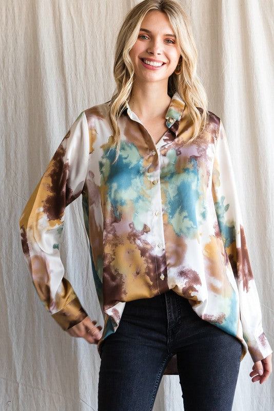 Watercolor Satin Blouse