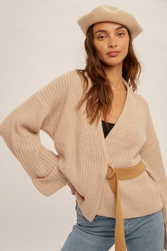 Cream Belted Sweater