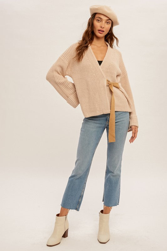 Cream Belted Sweater