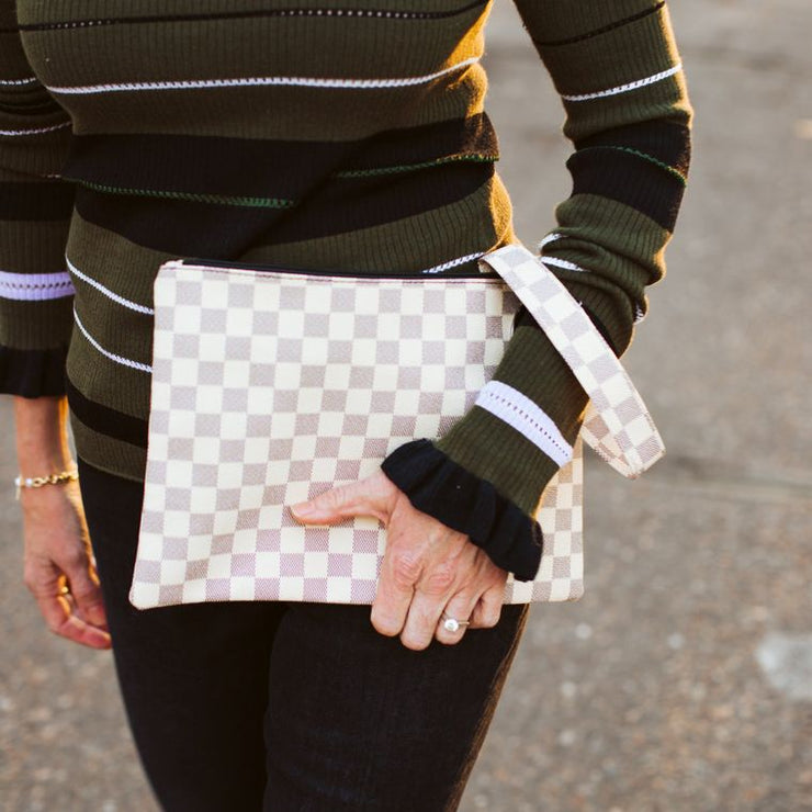 Classic Clutch / Wristlet - Checkered Cream